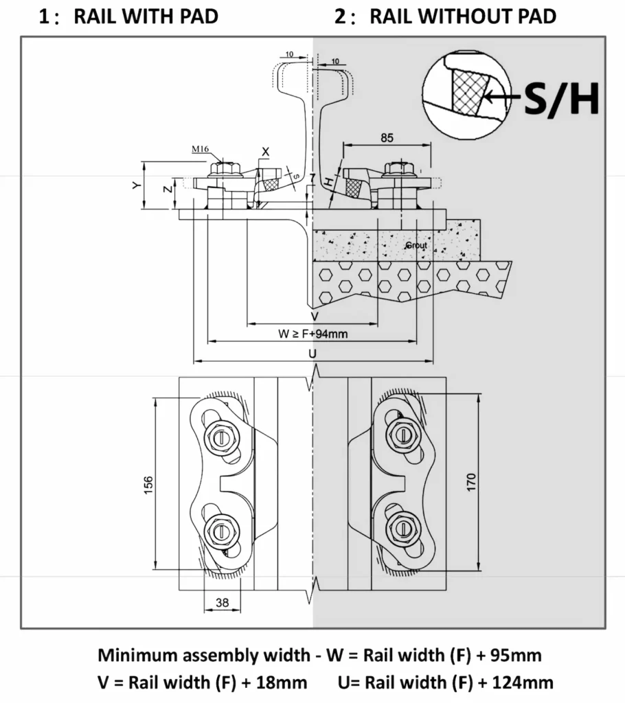 W216 welded rail clamp drawing