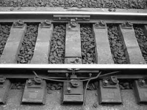 railroad rail end leans to one side