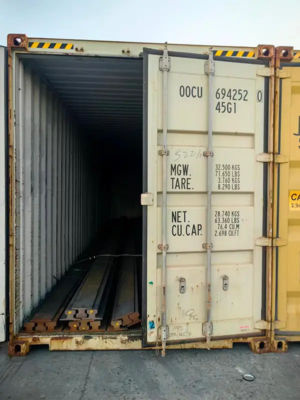 A100 Rails Loaded into Containers