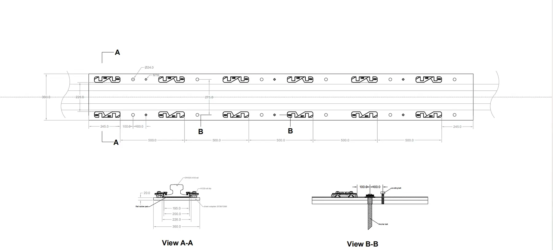 A100 rail system installation drawing