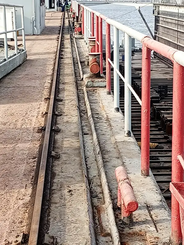 Old ship crane rail on vessel deck
