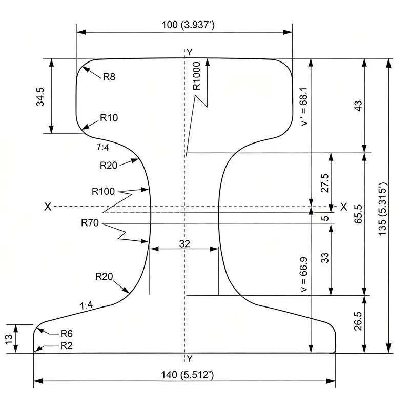 CR73 crane rail cross section drawing