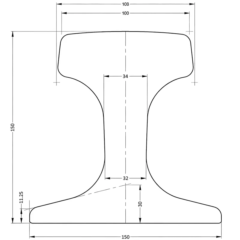 KP100 rail cross section drawing