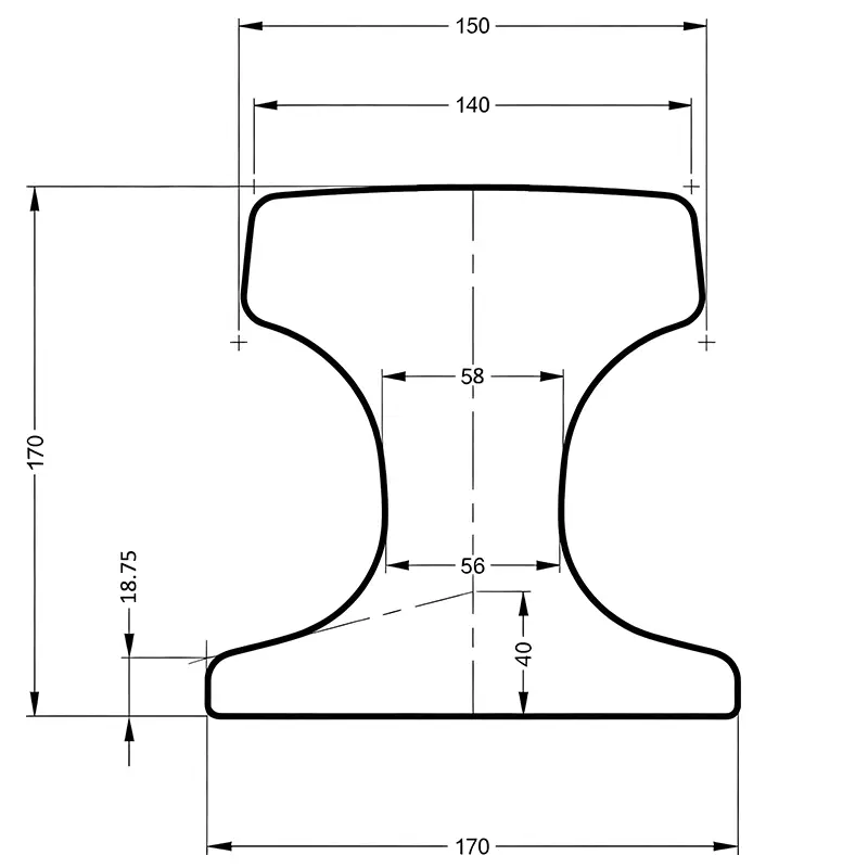 KP140 rail cross section drawing