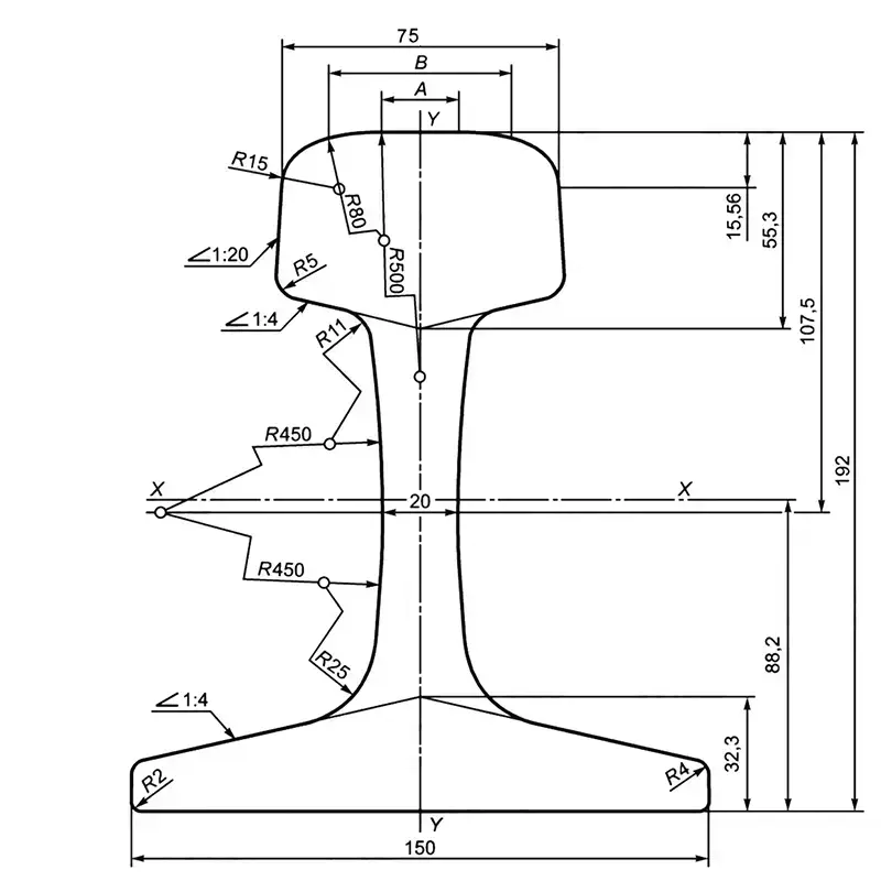 P75 rail cross section drawing