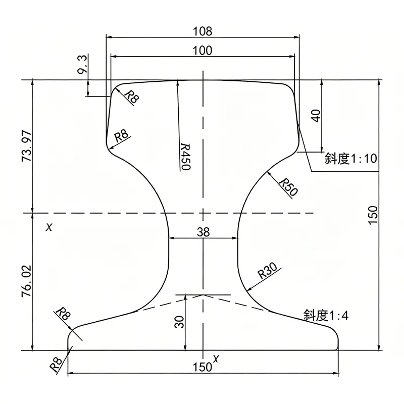 QU100 crane rail cross section drawing