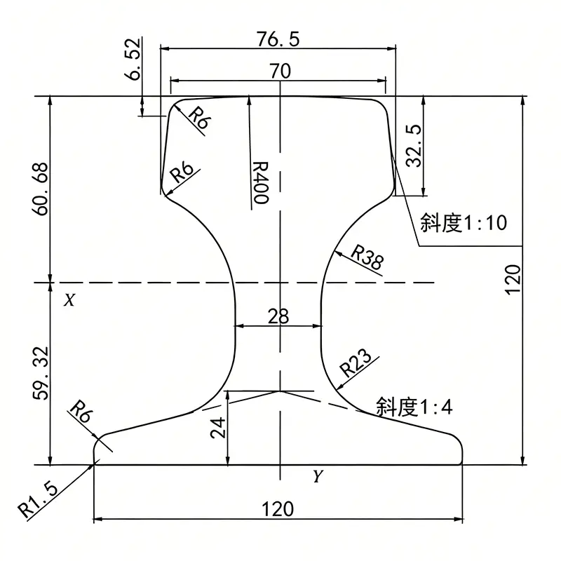 QU70 crane rail cross section drawing