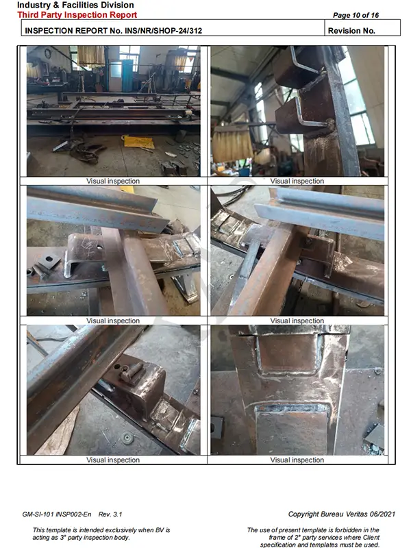 Bureau Veritas inspection certificate for steel tunnel components