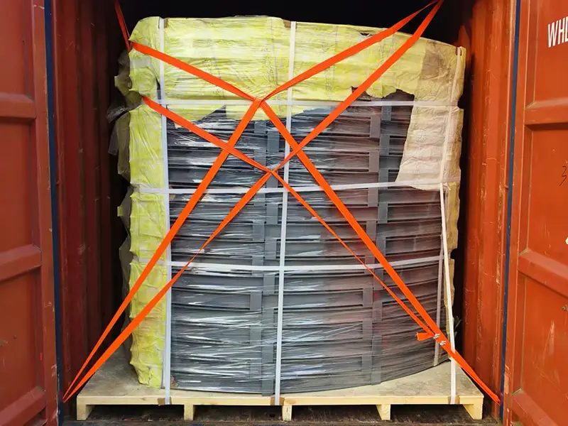Steel sleepers packed inside container for Saudi Arabia tunnel project