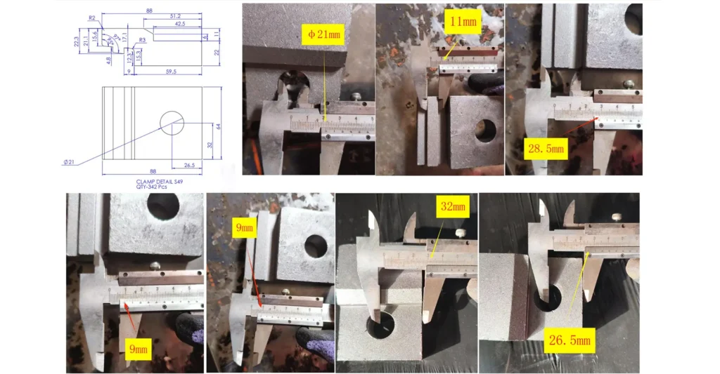 S49 rail clamp base width and bolt hole diameter measurement
