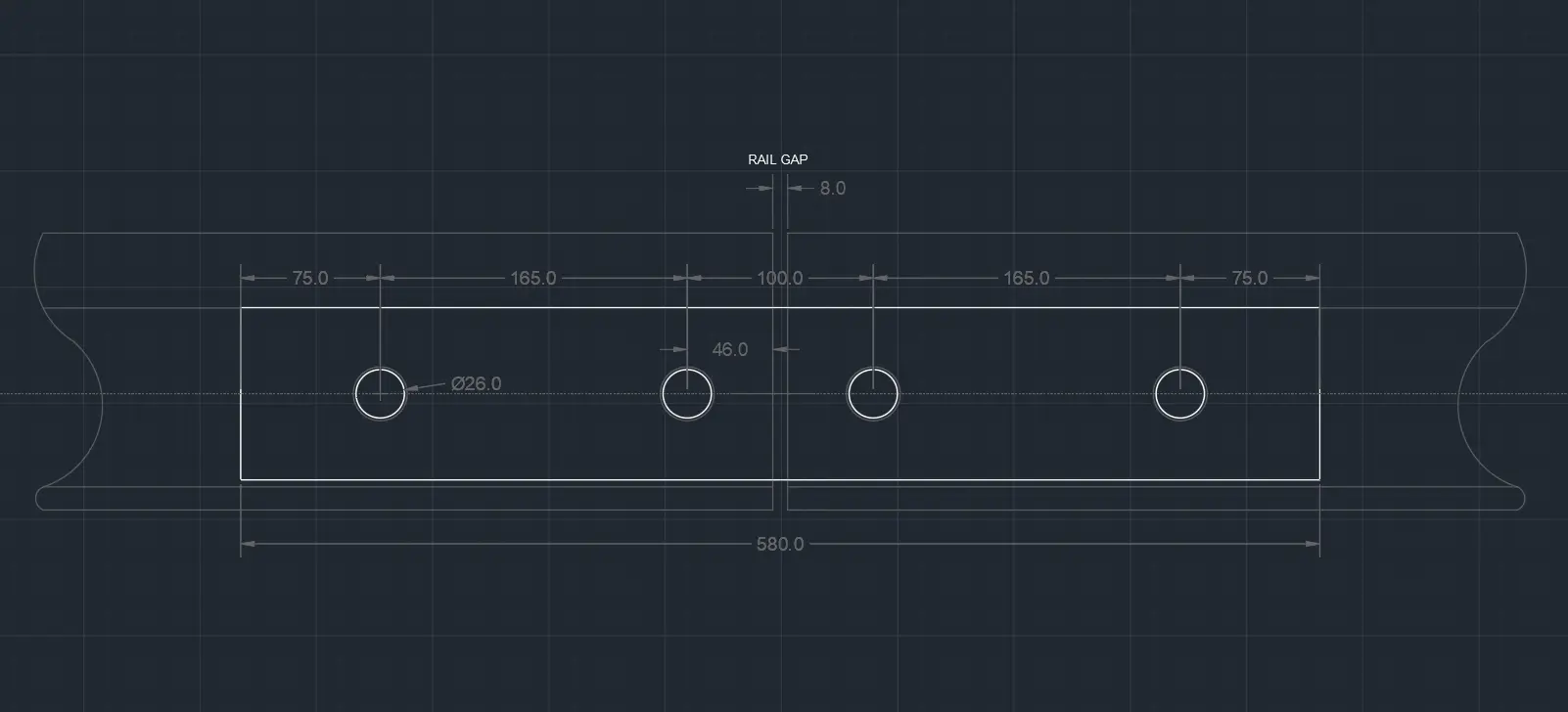 Rail end hole positioning drawing used for client confirmation