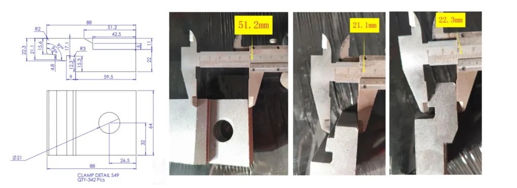 Rail clamp height and profile verification against S49 rail dimensions