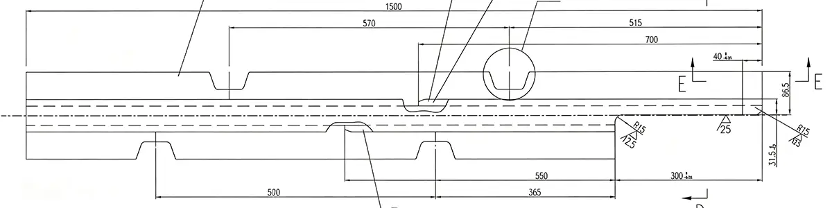 crane rail short section drawing showing L-type end cut geometry suitable for painting